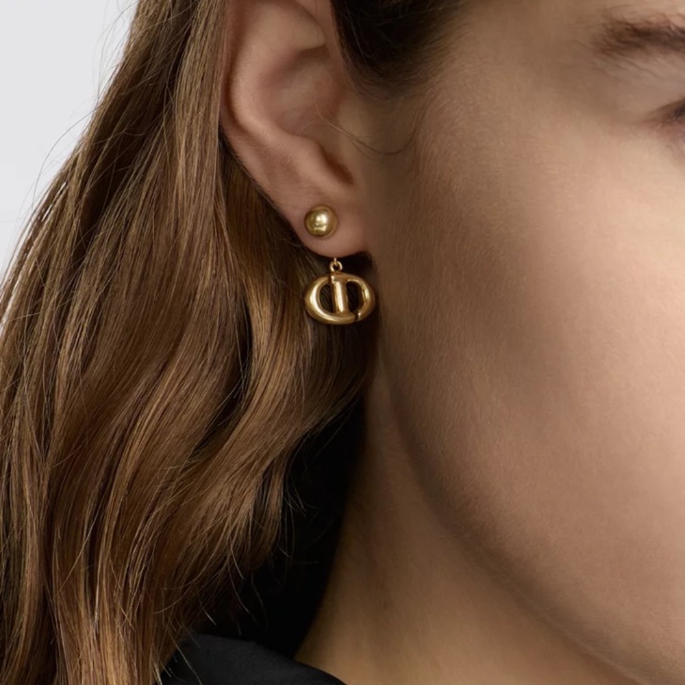 Dior Gold Tone CD Drop Earrings - Picture 4 of 4